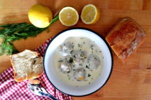 Easy and Delicious Greek Soup of Meatballs in Creamy Egg Lemon Broth (Traditional Giouvarlakia Avgolemono)